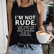 I'm Not Rude Bold Letter Sleeveless Tank Women's Color Cotton Tank Top in Black
