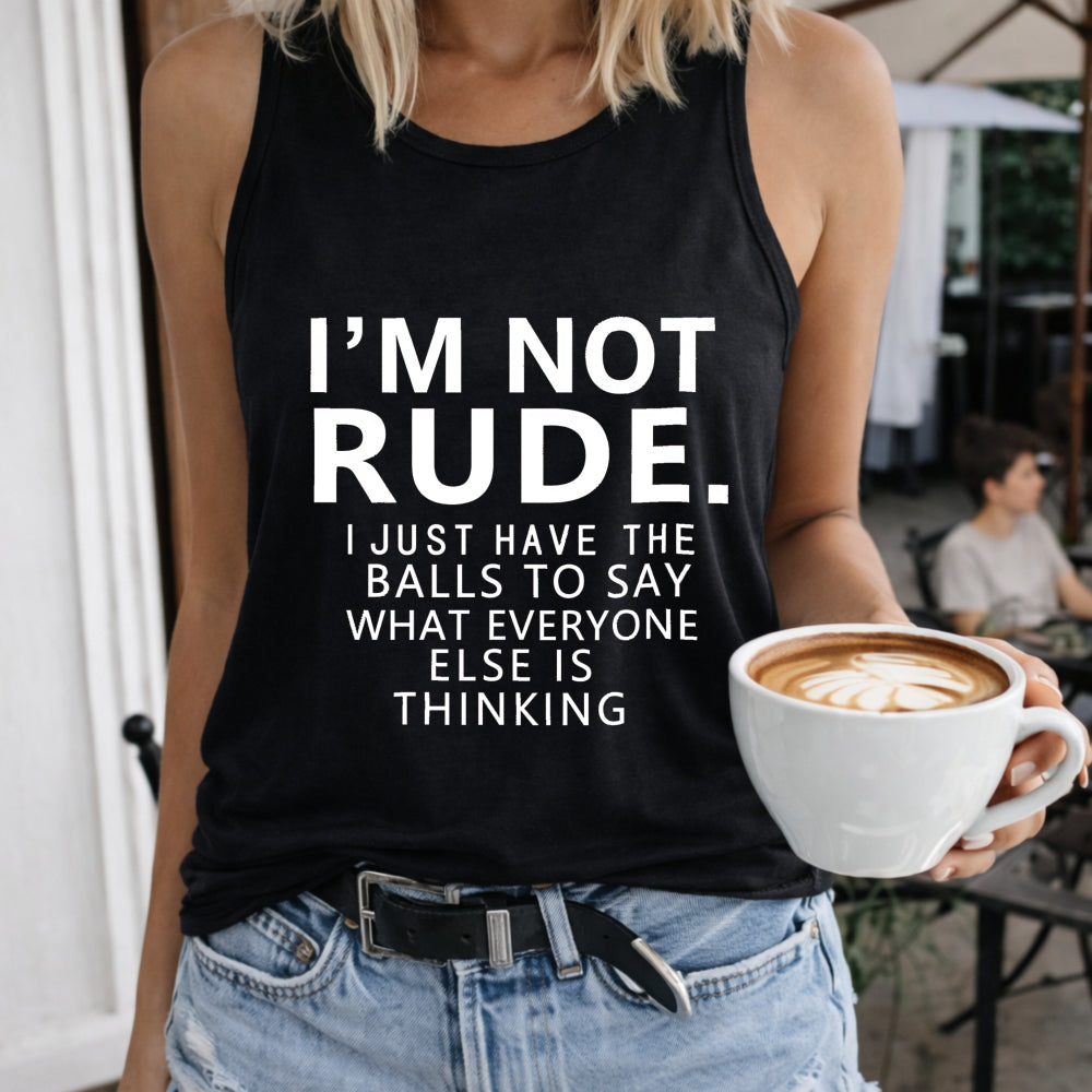 I'm Not Rude I Just Have the Balls to Say What Everyone Women's Color Cotton Tank Top in Black