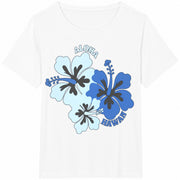 Hibiscus Flower ALOHA Hawaii Round-neck Cotton T-Shirt in White