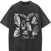 Owl 90s Tattoo Retro ® Y2k Woodland Bird Vintage Washed T-Shirt in Black
