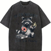 Retro Raccoon If I'm Moody Give Me Foody Vintage Washed T-Shirt in Black