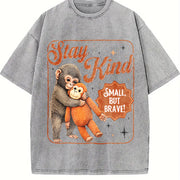 Stay Kind Small but Brave Monkey Vintage Washed T-Shirt in Gray
