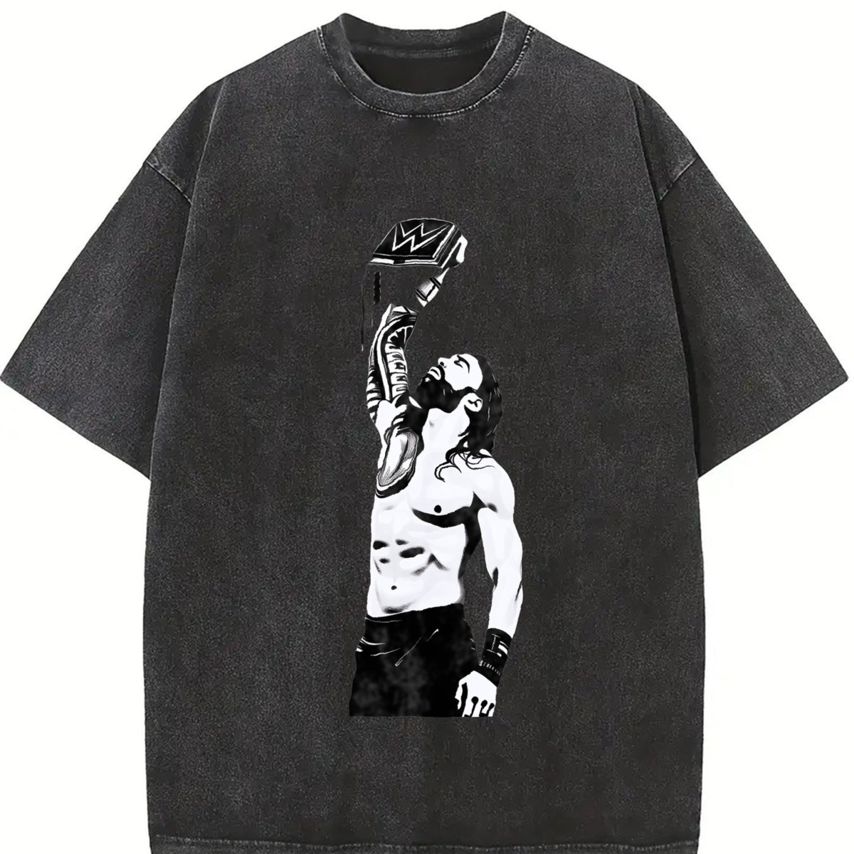 WWE Roman Reigns Iconic Wrestling Classic Fan fast vintage washed oversized T-shirt in Black
