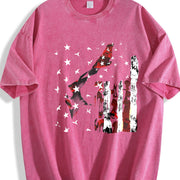 USA Flag Wolf Vintage Washed T-Shirt in Red