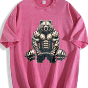 Bear Powerlifting Weightlifting Gym Workout Vintage Washed T-Shirt in Red