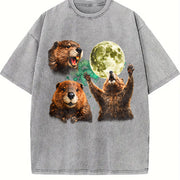 Beaver Moon Retro Vintage Washed T-Shirt in Gray