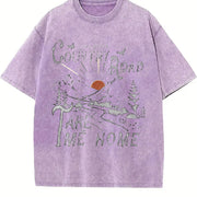 Country Roads Take Me Home Mountain Scene vintage washed oversized T-shirt in Purple