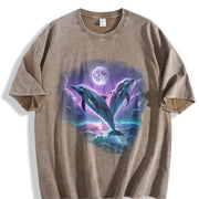 Two Dolfins Moon Ocean Mystical Dolfin Vintage Washed T-Shirt in Brown