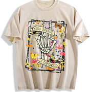 GOOD ENERGY IS CONTAGIOUS Retro Distressed Double-Sided vintage washed oversized T-shirt in Beige