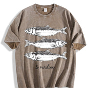 Retro La Sardine Sardines Vintage Washed T-Shirt in Brown
