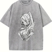 Frieren × Fern Frieren: Beyond Journey's End Anime Manga vintage washed oversized T-shirt in Gray