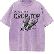 Retro This Is My Crop Distressed Vintage Washed T-Shirt in Purple