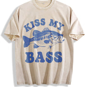 Kiss My Bass Fishing Vintage Washed T-Shirt in Beige