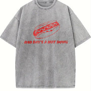 Bad Day to Be a Hot Dog Ironic Meme Boxy DTG Vintage Washed T-Shirt in Gray