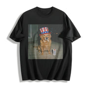 Patriotic Dog Golden Retriever 4th of July Cotton T-Shirt in Black