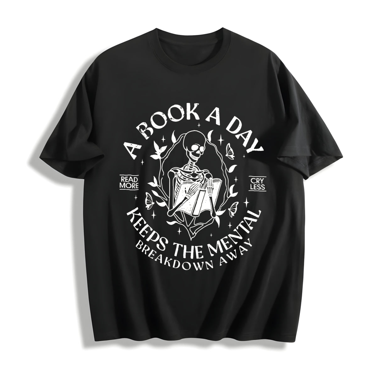 A Book a Day Keep the Mental Breakdown Away Cotton T-Shirt in Black