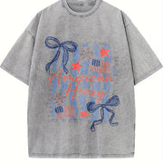 American Honey Coquette 4th of July Vintage Washed T-Shirt in Gray
