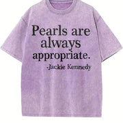 Letter Pearl Embroidery Vintage Washed T-Shirt in Purple