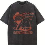 Retro Sarcastic Cat 90s Vintage Washed T-Shirt in Black