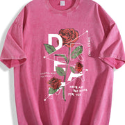 1pc Retro Rose Vintage Washed T-Shirt in Red