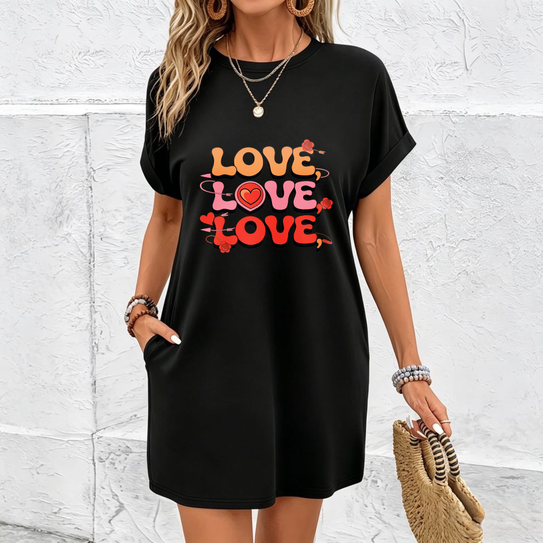 Heart Dress with Pockets Cotton T-Shirt in Black