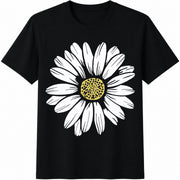 White Daisy Cotton T-Shirt in Black