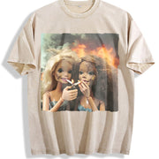 Two Glam Dolls Smoking Vintage Washed T-Shirt in Beige