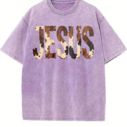 Brushstroke Cow Jesus Western Christian Faith Based vintage washed oversized T-shirt in Purple