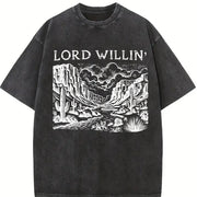 Lord Willin' and the Creek Don't Rise Western Christian Vintage Washed T-Shirt in Black