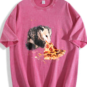 Opossum Eating Pizza Vintage Washed T-Shirt in Red
