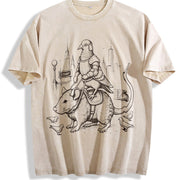 Youth Pigeon Knight Rat Mount: Kids NYC Rat Rider Vintage Washed T-Shirt in Beige
