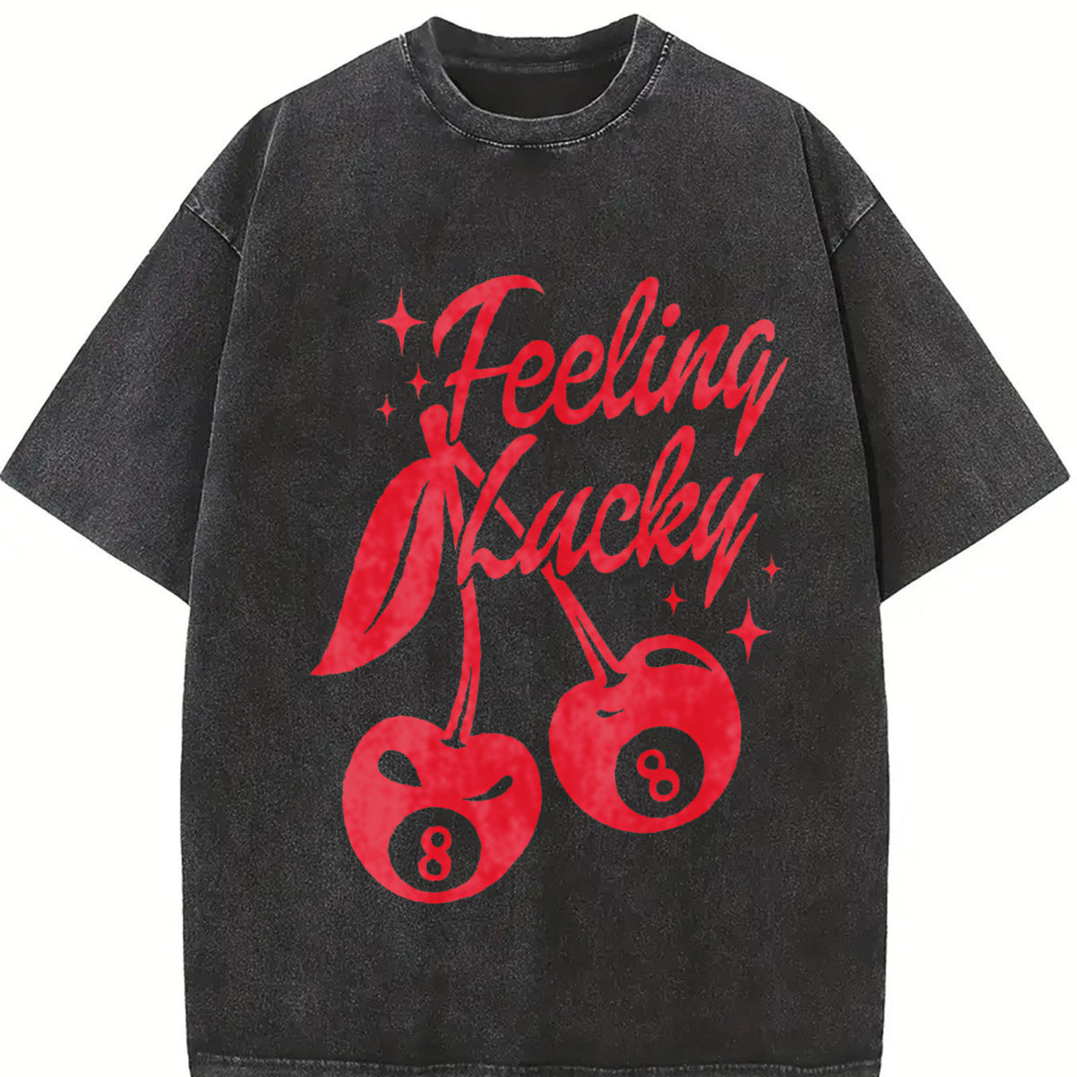 Feeling Lucky You Cherry 8 Ball Vintage Washed T-Shirt in Black