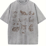 Cats 90s Retro ® Y2k Kitten Vintage Washed T-Shirt in Gray