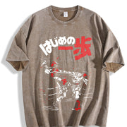 Hajime No Ippo Kamogawa Boxing Gym Crew Neckline Anime vintage washed oversized T-shirt in Brown