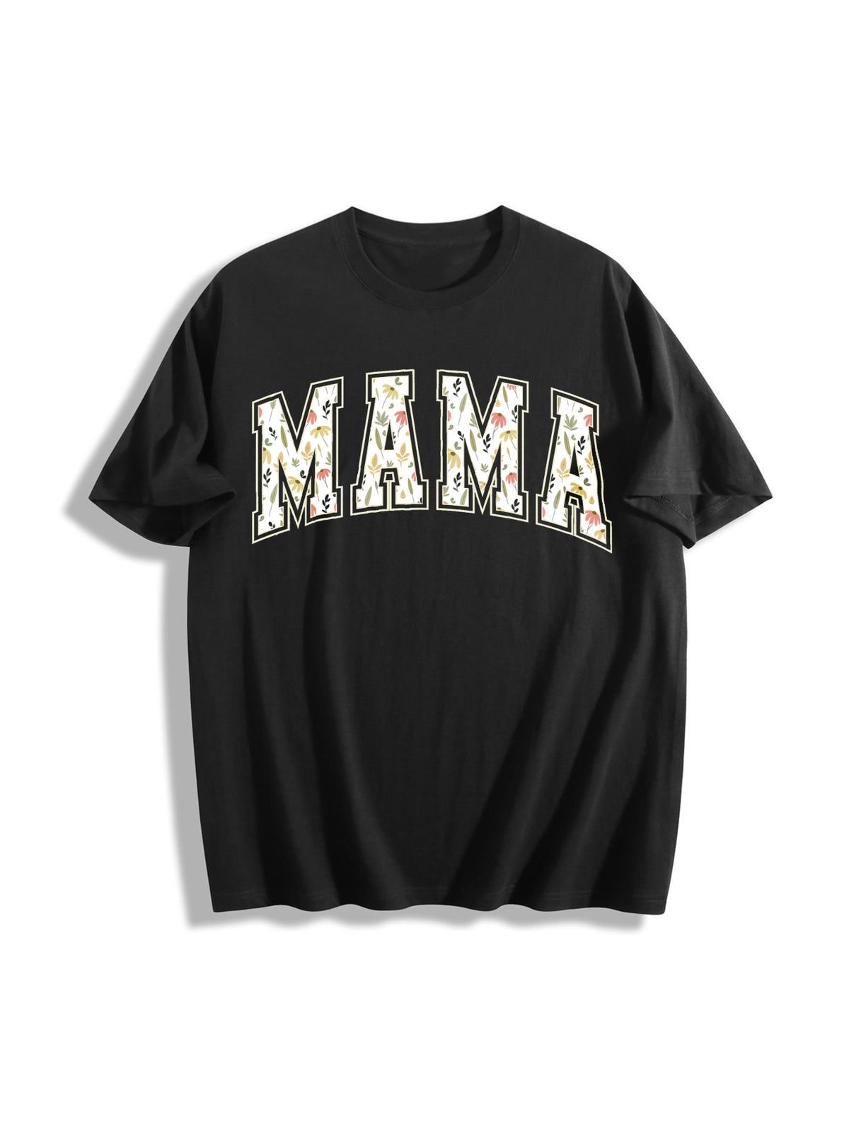 Floral Mama Strong Woman Cotton T-Shirt in Black