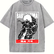Hanma Baki Anime for Anime Fans and Lovers vintage washed oversized T-shirt in Gray