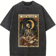 The Reader Tarot Skeleton vintage washed oversized T-shirt in Black