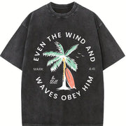 Christian Bible Verse Beachy Backprint vintage washed oversized T-shirt in Black