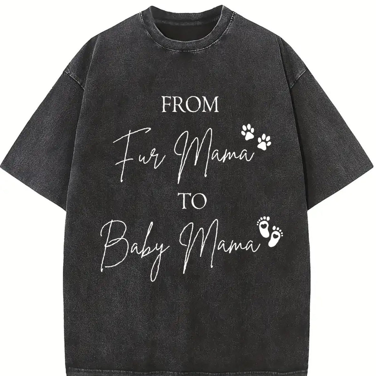 From Fur Mama To Baby Mama Pregnancy Announcement vintage washed oversized T-shirt in Black
