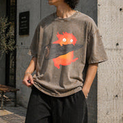 Calcifer's Howl's Moving Castle Vintage Washed T-Shirt in Brown