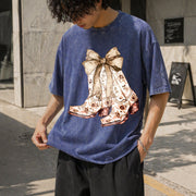 Cowgirl Chinoiserie Floral Boot Vintage Washed T-Shirt in Blue