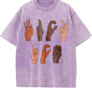 Soft F ck ICE Hand Sign Language Anti Deportation Chinga vintage washed oversized T-shirt in Purple