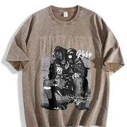 Basketball: Character Letter Short Sleeved Vintage Washed T-Shirt in Brown