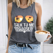 Aviator Sunglasses Sunset Palm Trees Star Crew-neck Women's Color Cotton Tank Top in Gray