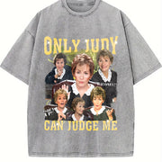 Only Judy Can Judge Me and for autumn and winter vintage washed oversized T-shirt in Gray
