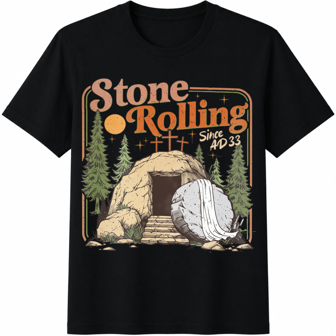 Rolling Christian Stones Easter Jesus Christ for Christian Cotton T-Shirt in Black