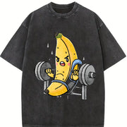 Weightlifting Banana Vintage Washed T-Shirt in Black