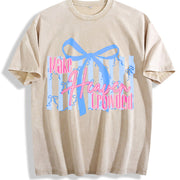 Make Heaven Crowded Bow Vintage Washed T-Shirt in Beige