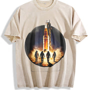 NASA Artemis II SLS Rocket Launch Astronaut Silhouette Vintage Washed T-Shirt in Beige