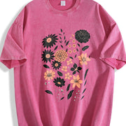 Pressed Flowers Botanical Floral Vintage Washed T-Shirt in Red